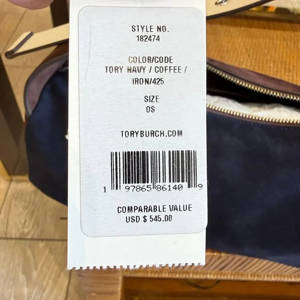 Tory Burch Rory Color-Block Shoulder Bag 182474 $545 TORY NAVY / Coffee / Iron